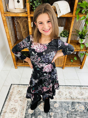 PREORDER: Matching Tiered Floral Dress in Black