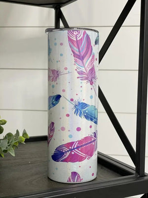 PREORDER: Water Color Feathers 20oz Shimmer Skinny Tumbler