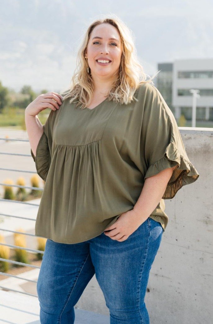 Florence V Neck Statement Top in Olive