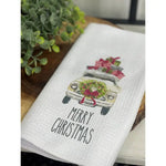 PREORDER: Merry Christmas Farm Truck Waffle Weave Tea Towel