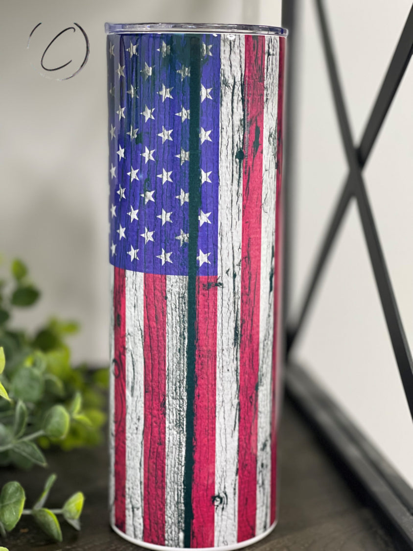 PREORDER: Distressed American Flag 20oz Skinny Tumbler