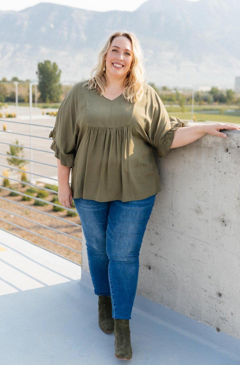 Florence V Neck Statement Top in Olive