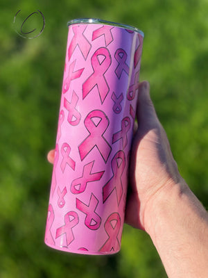 PREORDER: Breast Cancer Ribbon 20oz UV Pink Skinny Tumbler