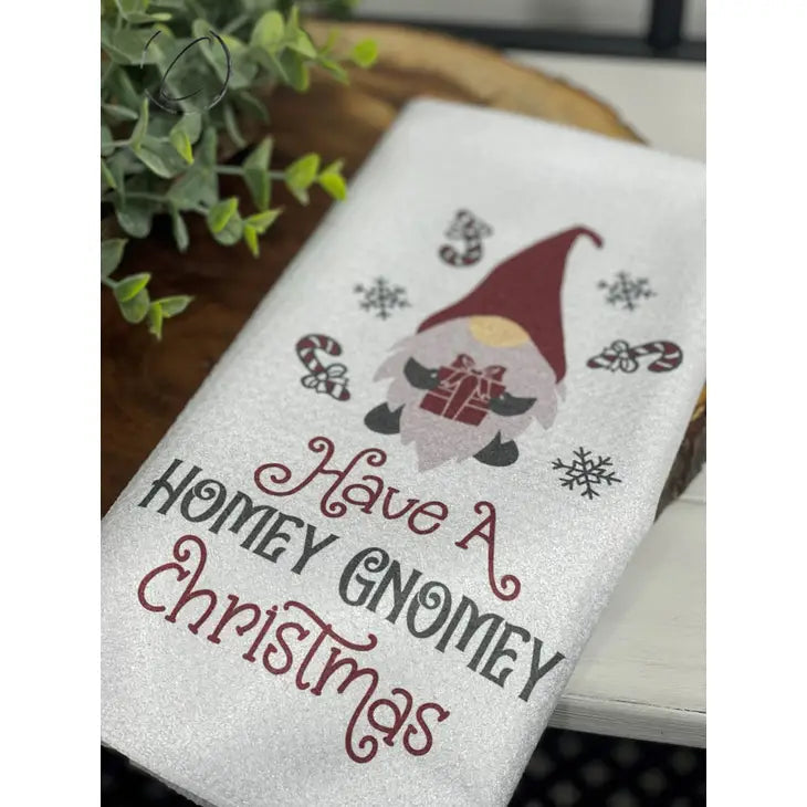 PREORDER: Homey Gnomey Christmas Waffle Weave Tea Towel