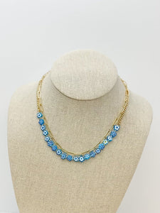 Blue Flower Glass Bead Necklace