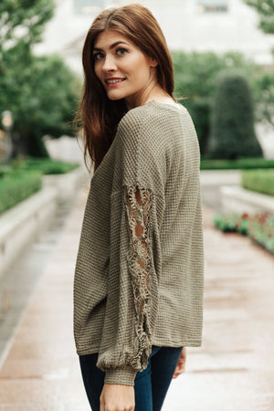 Chloe Lace & Drape Sweater in Olive