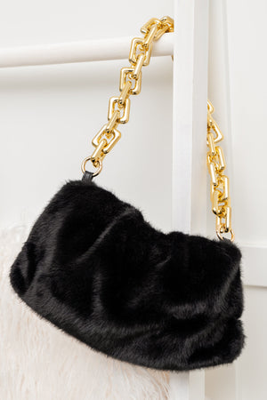 Classy And Carefree Faux Fur Bag In Black