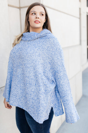Cozy Cowl Neck in Heather Blue