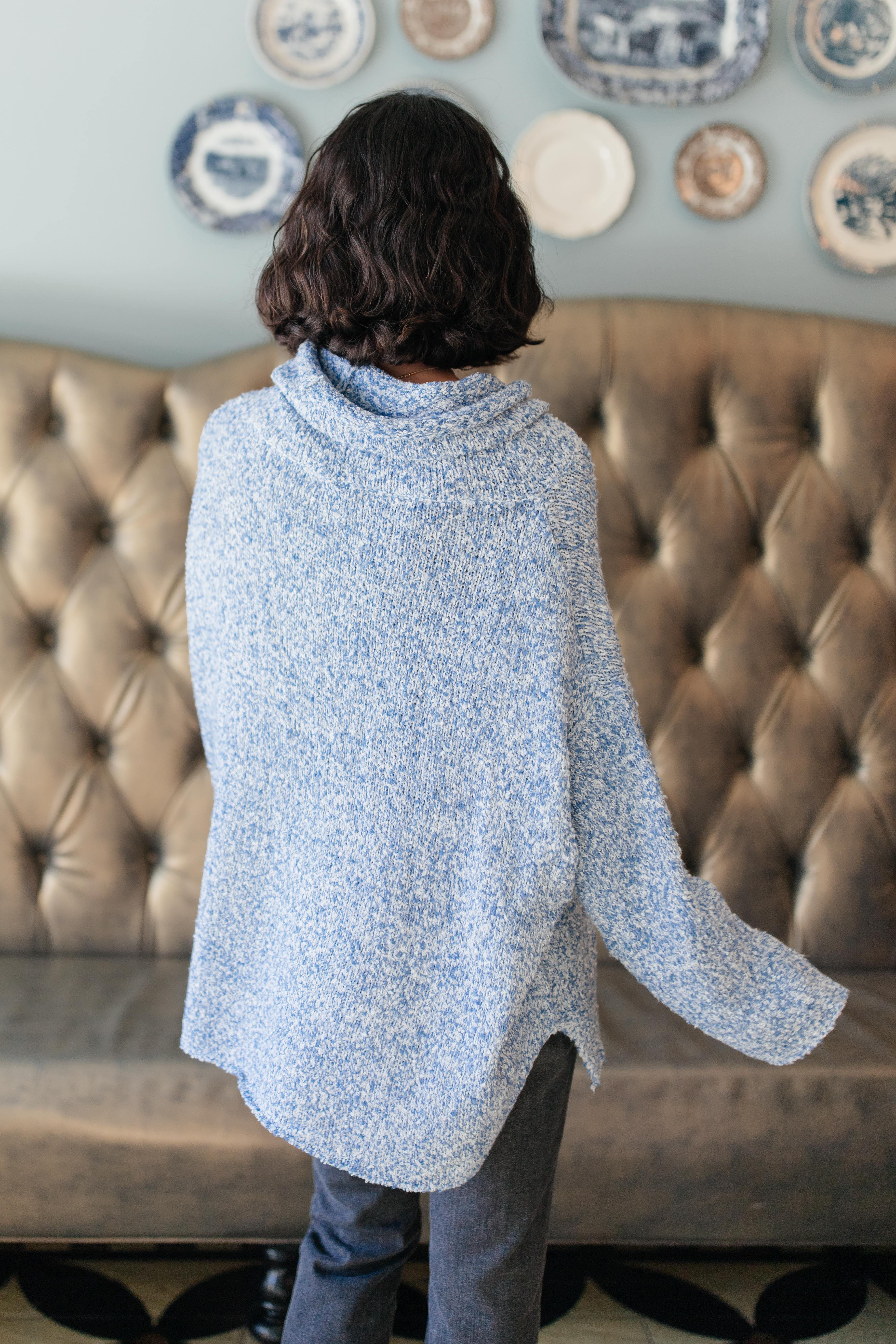 Cozy Cowl Neck in Heather Blue