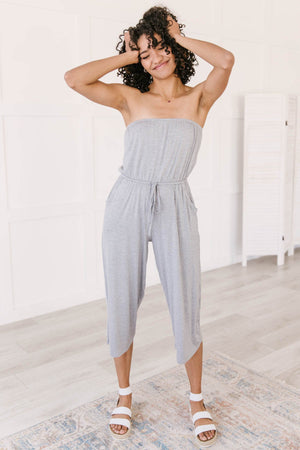 Cropped Tube Top Jumpsuit In Heather Gray