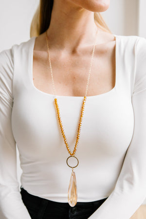 Crystal Teardrop Pendant Necklace in Gold