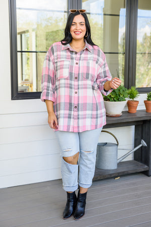 Go For It Oversize Plaid Flannel Shacket In Pink