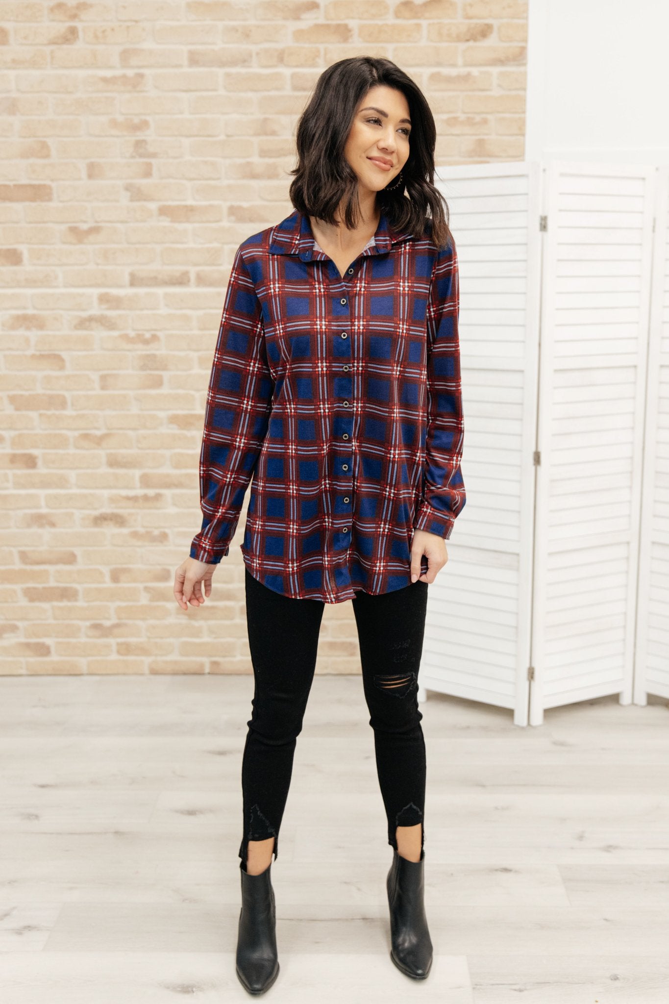 Grid Girl Button Down Top
