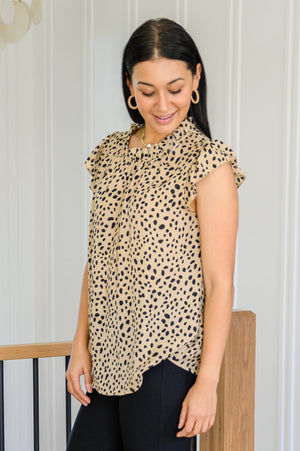 Kristen High Neck Flowy Dotted Blouse In Taupe