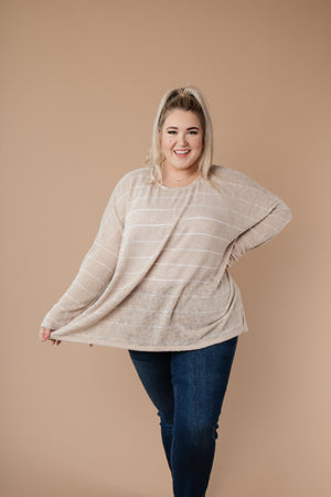 Lightweight Striped Pullover In Taupe