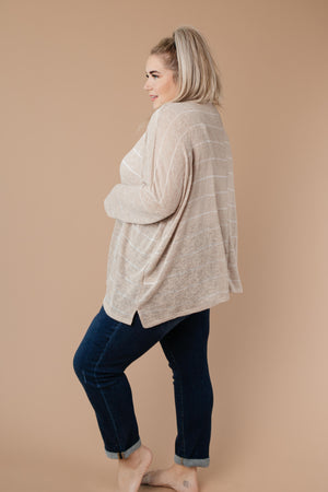 Lightweight Striped Pullover In Taupe