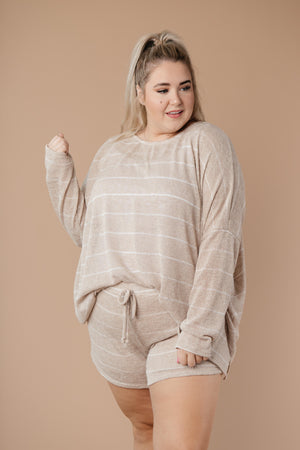 Lightweight Striped Pullover In Taupe