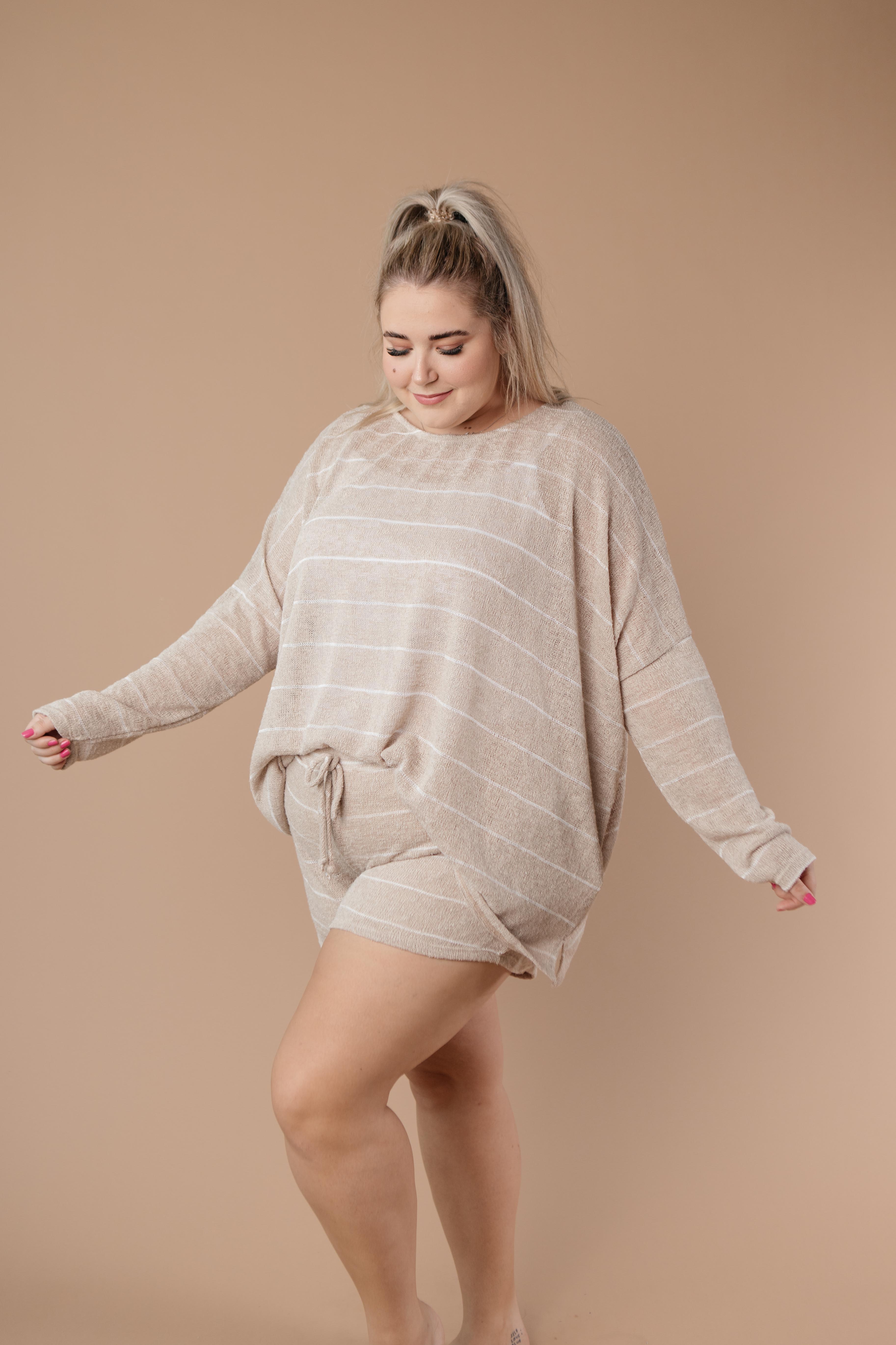 Lightweight Striped Pullover In Taupe