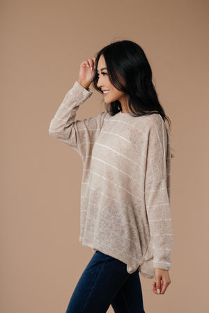 Lightweight Striped Pullover In Taupe