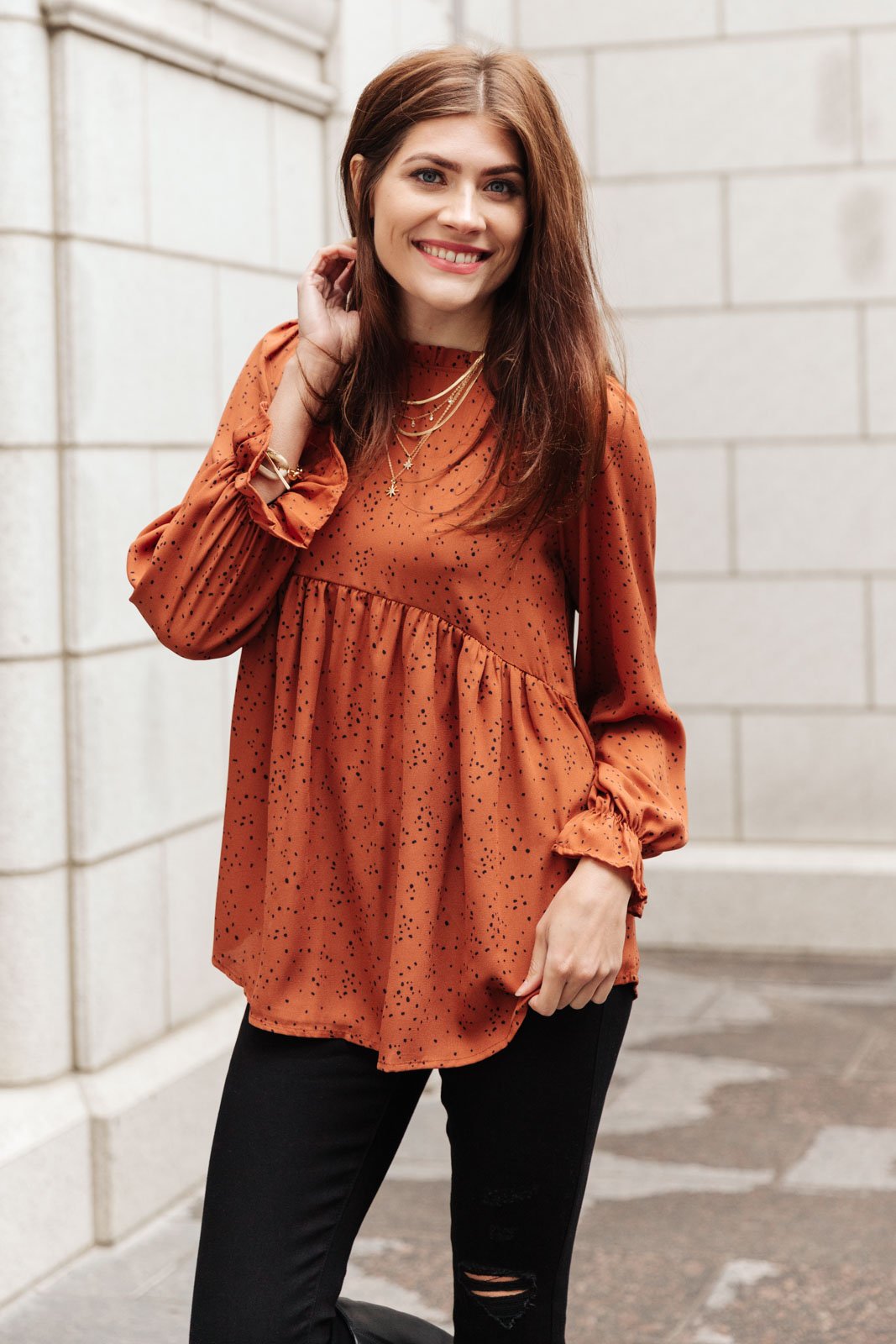 Madeline Polkadot Top in Camel