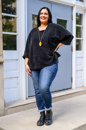 Midnight Hour Solid Chenille Knit Top In Black