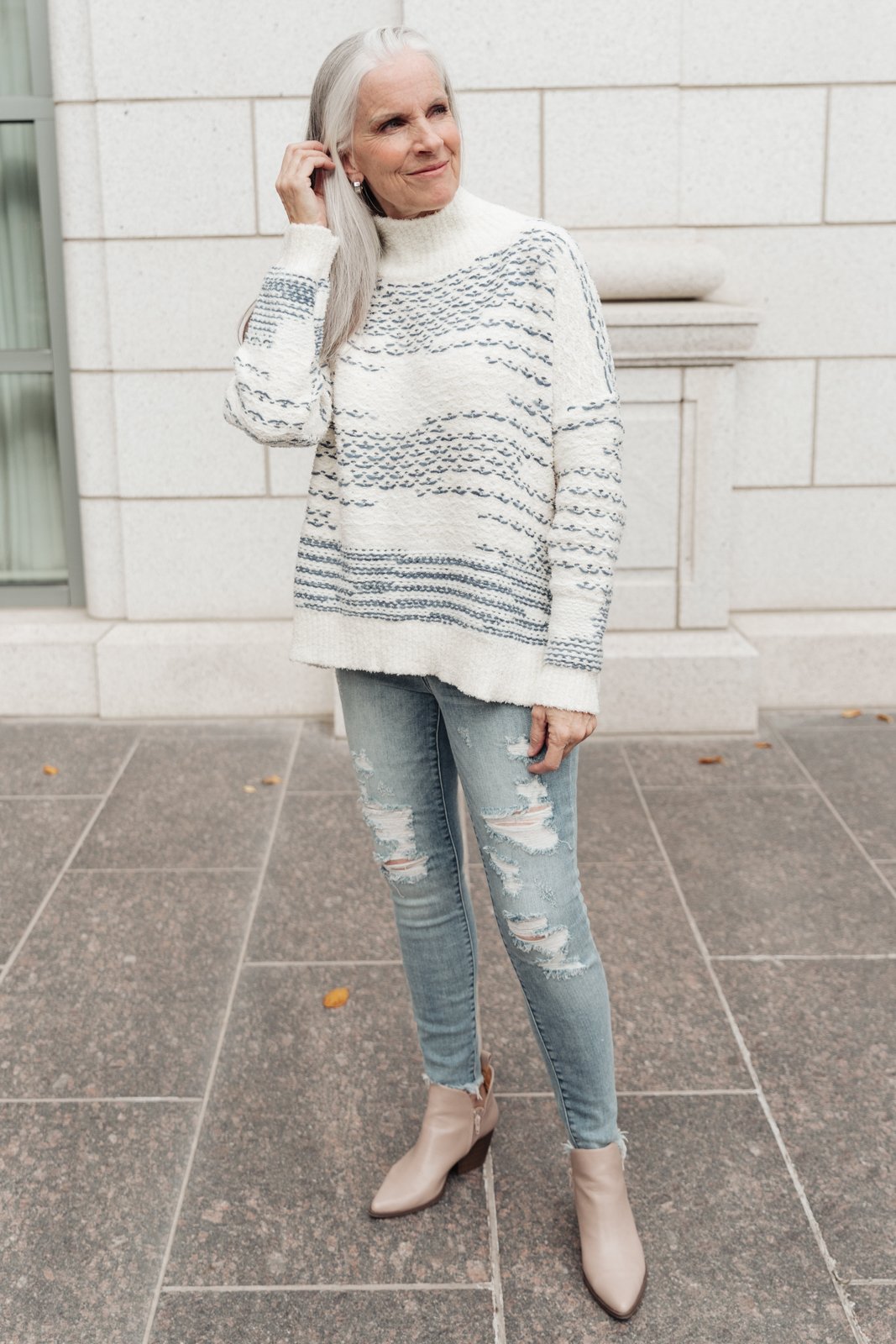 Missin The Sea Sweater in Ivory/Blue