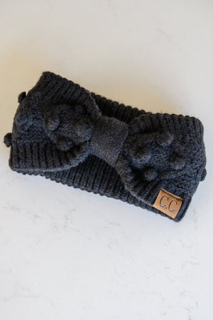 Pom Knit Headwrap In Black