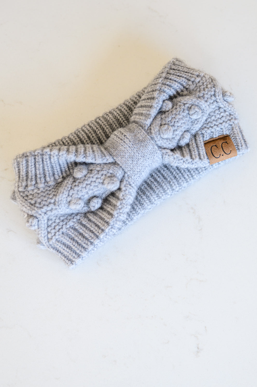 Pom Knit Headwrap In Gray