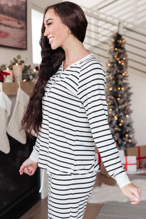 DOORBUSTER Snuggle in Stripes Pajama Top in White/Black