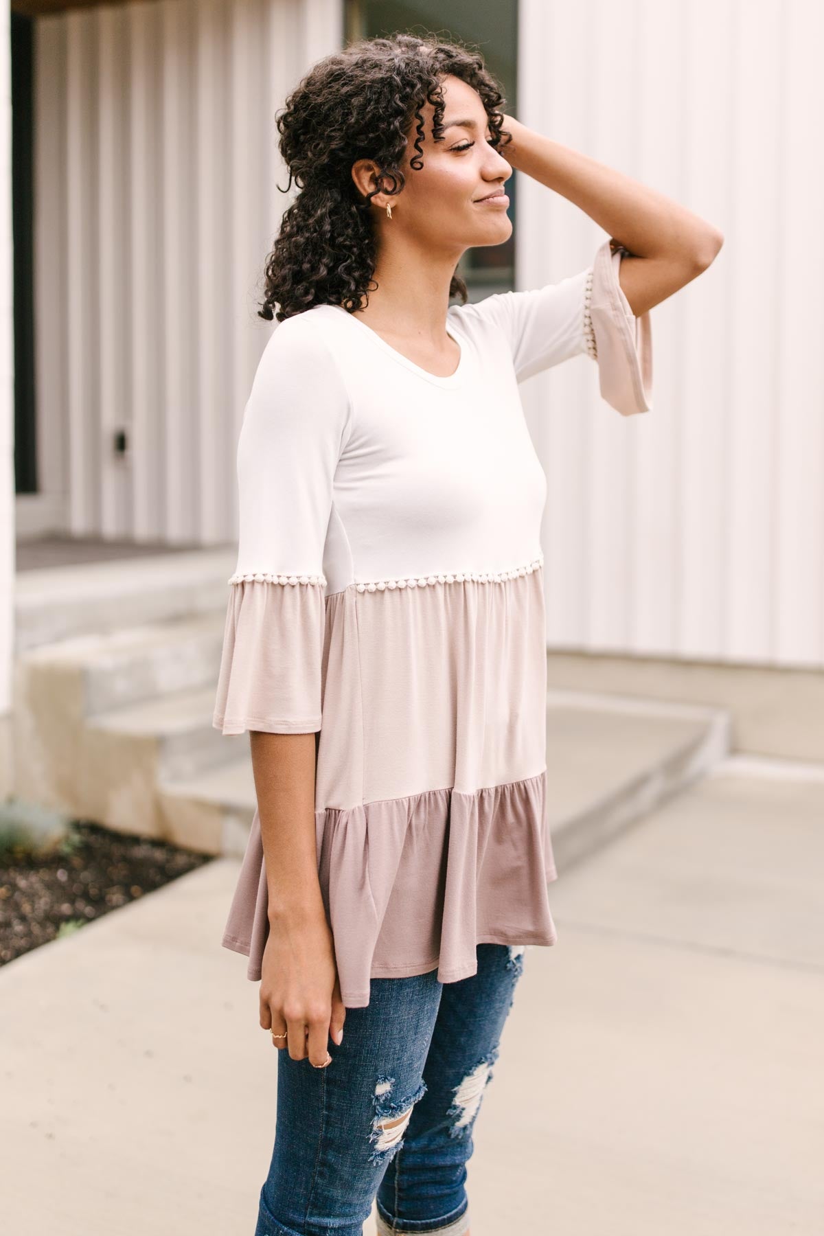 The Fanciful Flowing Top In Mocha