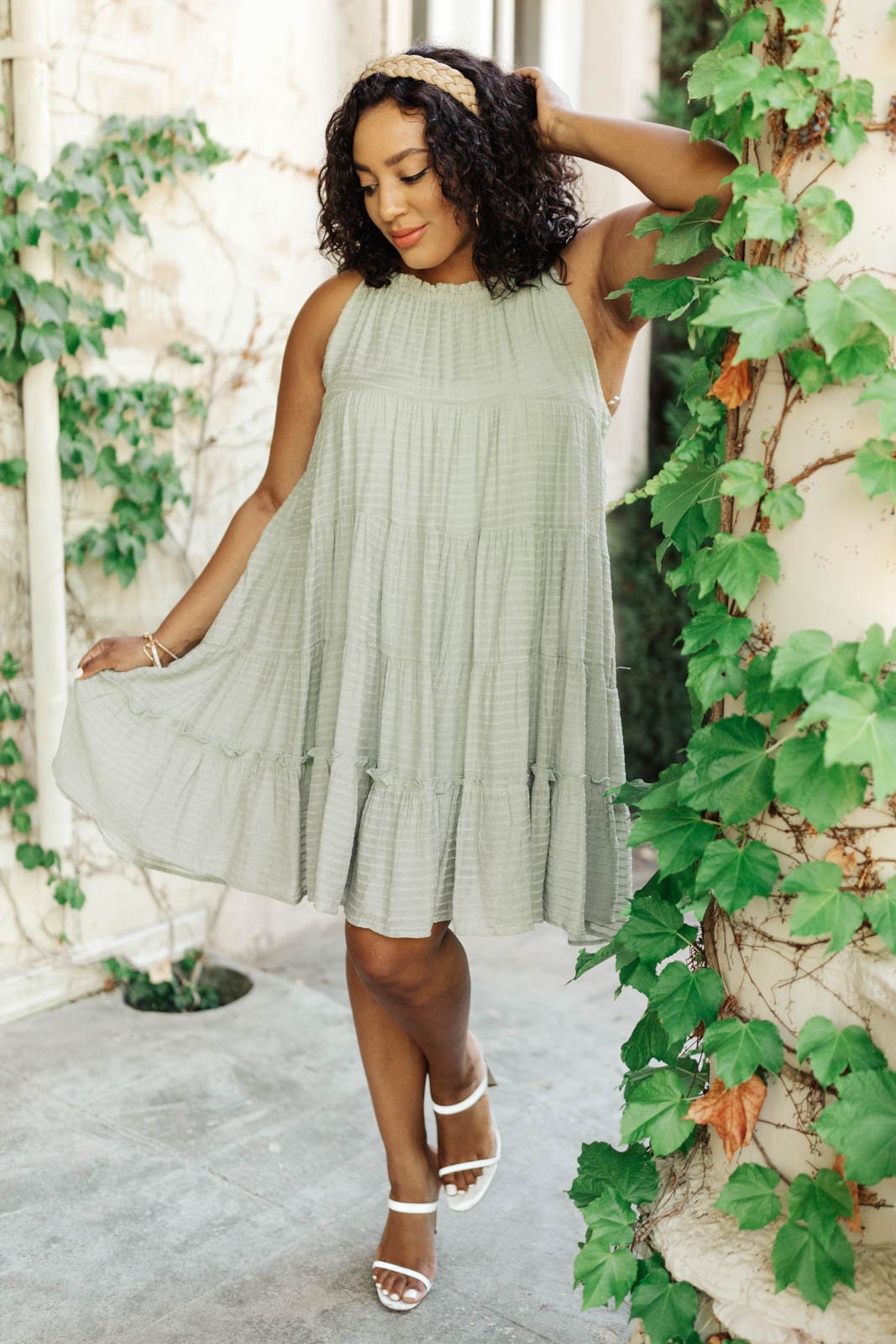 DELETE THIS PRODUCT Tiered Halter Dress in Sage