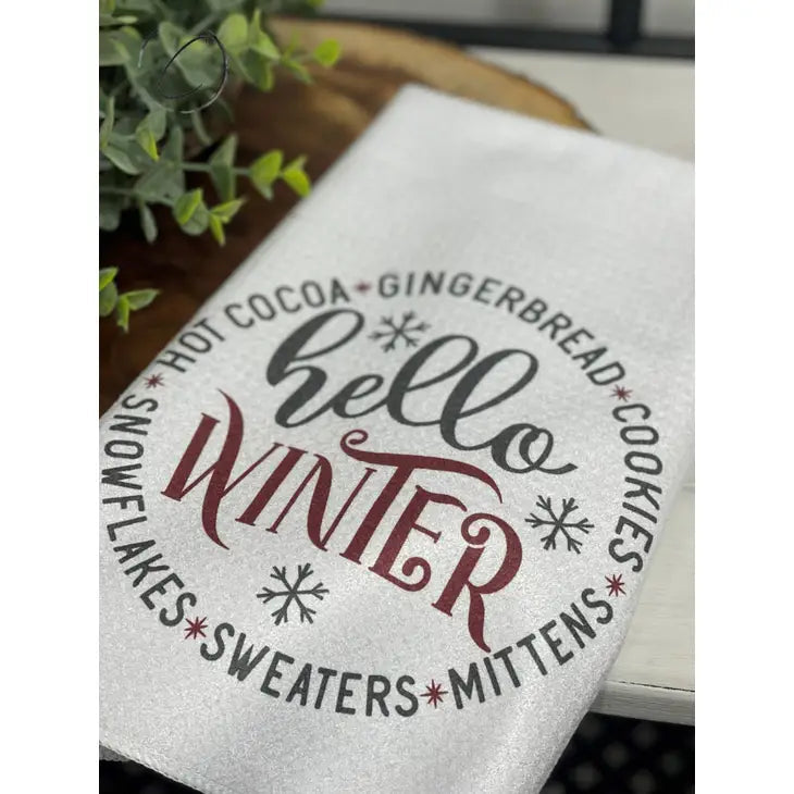 PREORDER: Hello Winter Waffle Weave Tea Towel